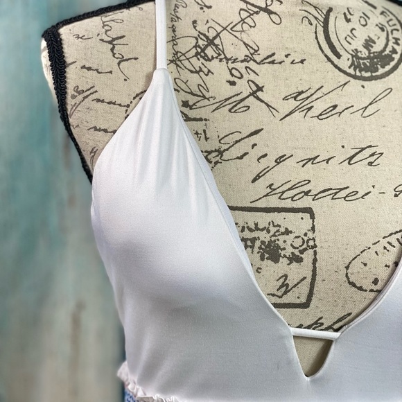 BAR III NWT White Smocked Plunging Swimsuit - Picture 9 of 12